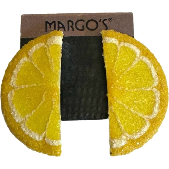 Vintage Jewelry - Vintage1970's Large Metal Yellow Textured Lemon Earrings NEW